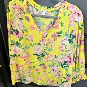 Counterparts Floral V-Neck Blouse in Yellow and Pink